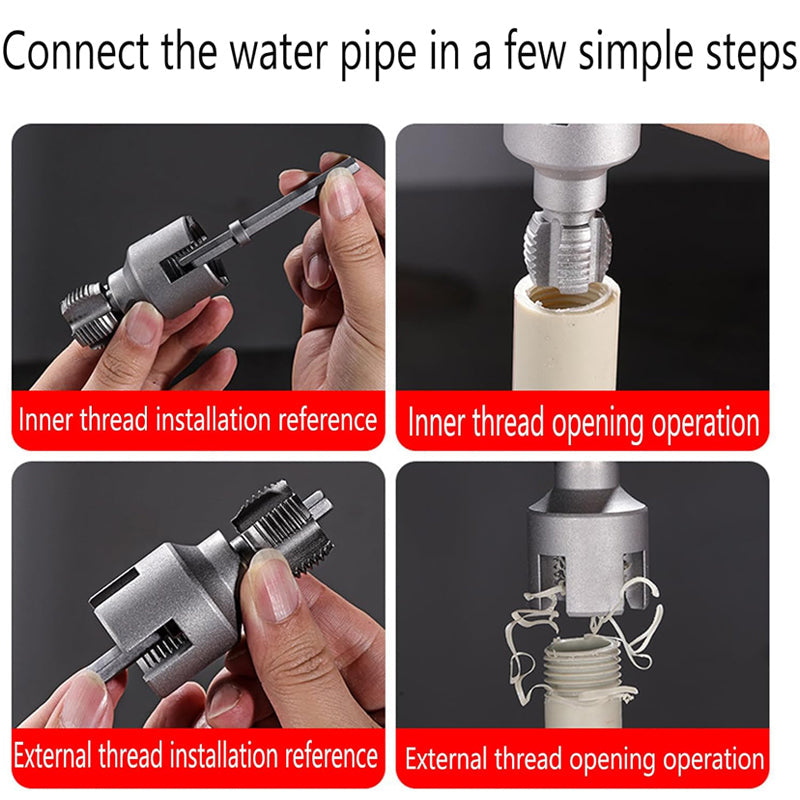 Pipe Thread Cutting Tool, Electric Drill Compatible Pvc Pipe Threader Kit, Thread Trimming and Angle Bolt Repair Tool, Garden Hose Thread Die