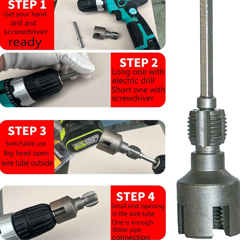Pipe Thread Cutting Tool, Electric Drill Compatible Pvc Pipe Threader Kit, Thread Trimming and Angle Bolt Repair Tool, Garden Hose Thread Die